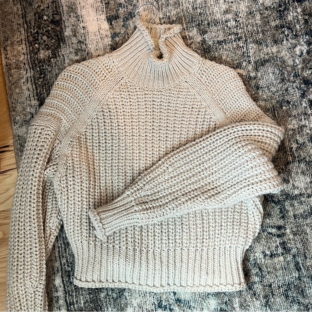 Cream chunky knit turtleneck sweater